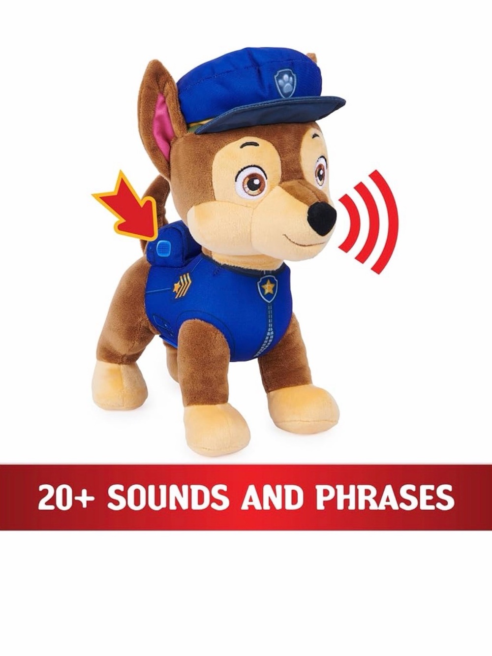 Paw Patrol, Talking Chase 12-Inch-Tall Interactive Plush Toys with Sounds, Phras